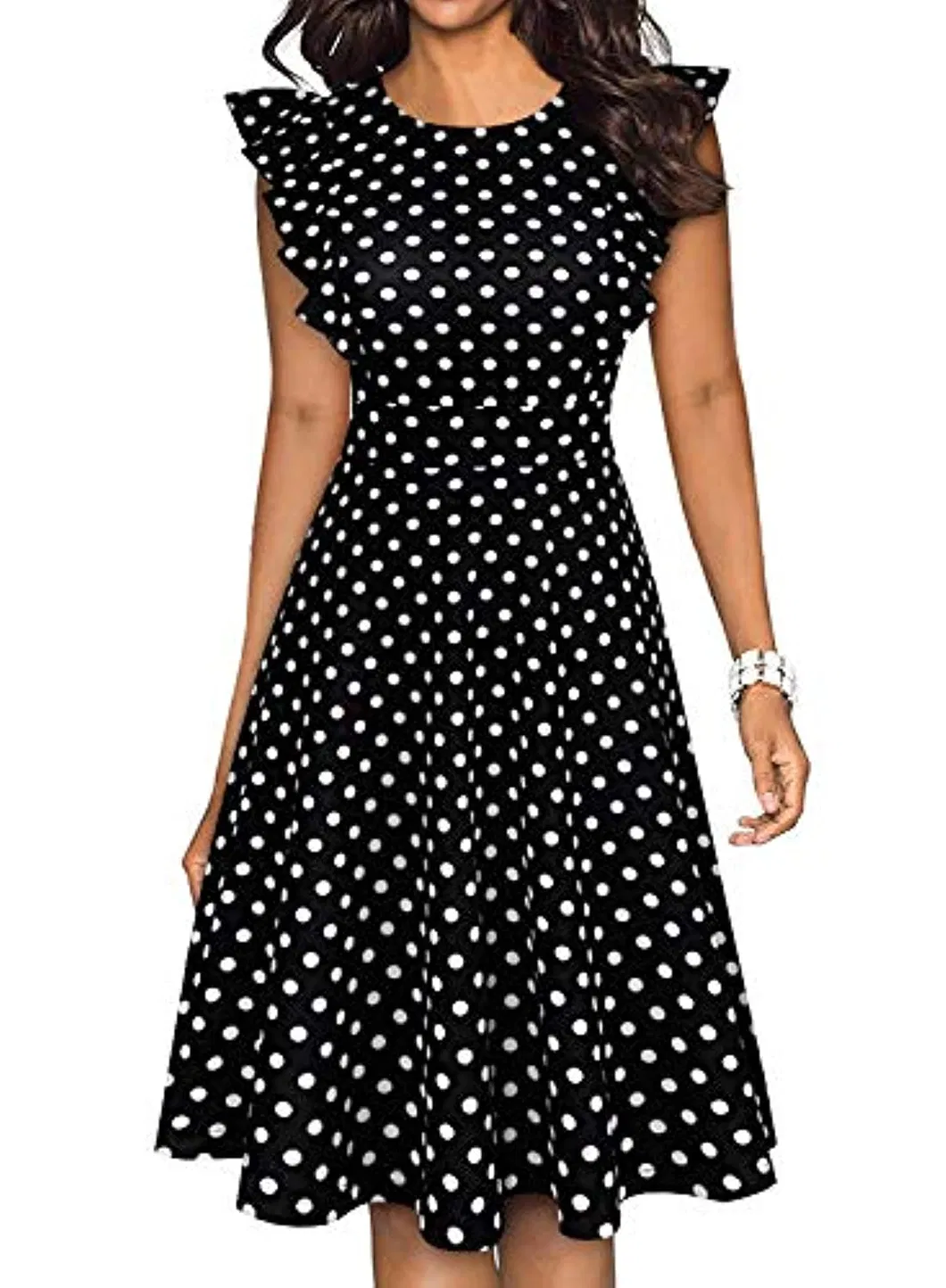 Vestidos de cóctel casuales en línea A con volantes florales vintage para mujer 10