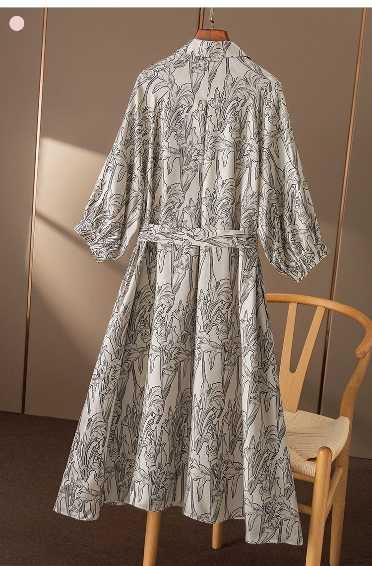 Vestido de camisa de seda impresa para mujer elegante de verano con cintura ajustada fabricación de prendas