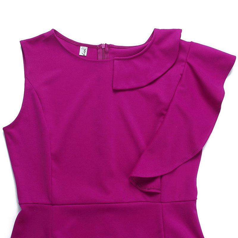 Vestido de fiesta de cuerpo ajustado sin mangas con volantes y abertura trasera de tela Tr para mujeres