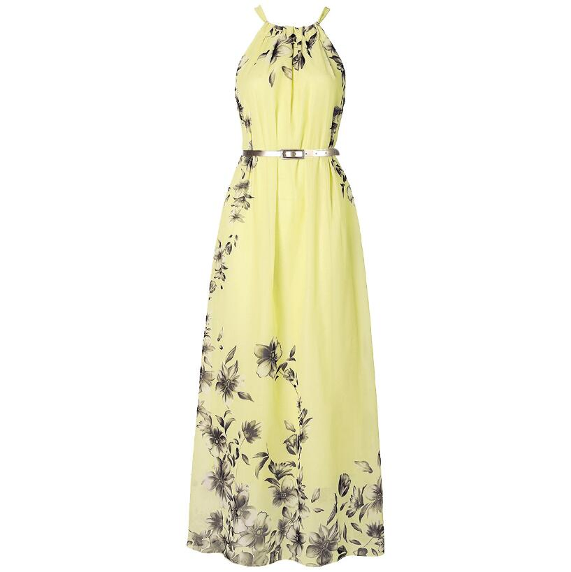 Vestido de playa de chifón con estampado de Halter de verano para mujeres