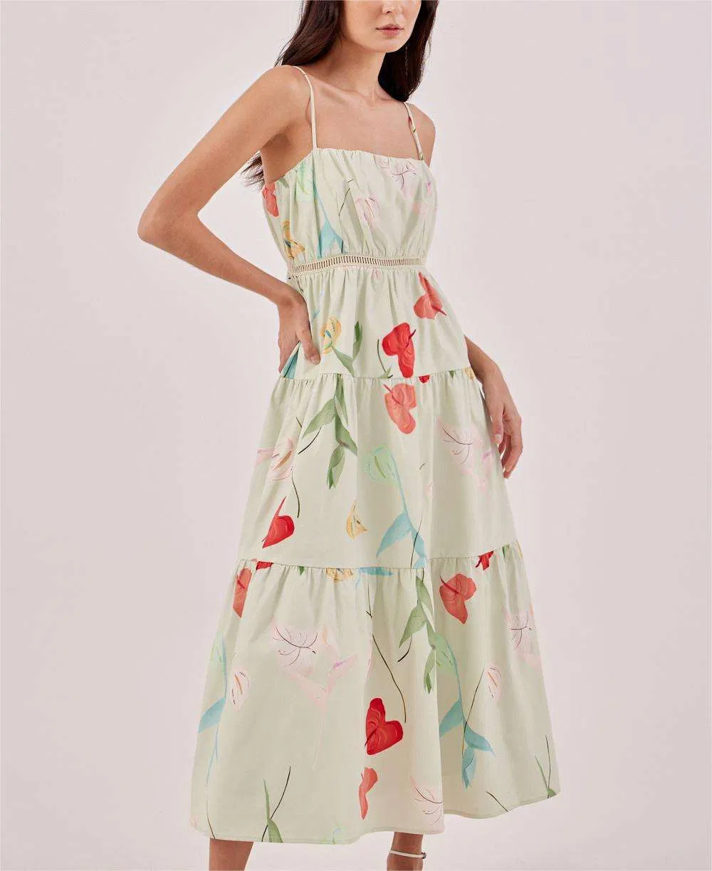 Vestido de Mujer de Lino Impreso Personalizado de Tirantes Largos con Flores al por Mayor 2025