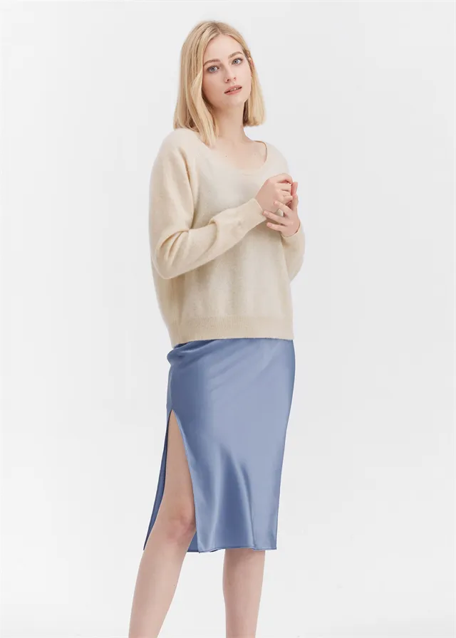 Vestido de Noche de Seda para Mujeres de Cuello Lujo 100% Vestido Deslizante de Seda Pura