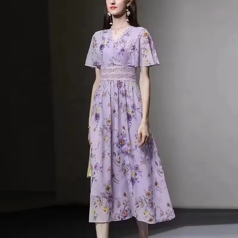 Vestido de chiffon oversized de longitud a la rodilla para mujeres, impreso con cera africana de alta calidad, hecho en una fábrica natural china para el día