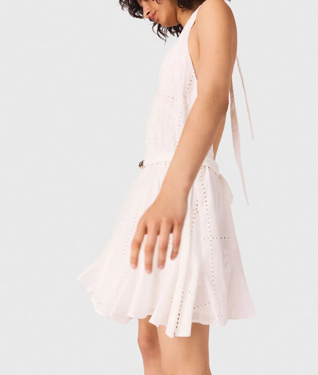 Vestido de noche de mujer en estilo nuevo de verano, sin mangas, sin espalda, con cuello en V, sexy, ajustado, de encaje calado, en línea A