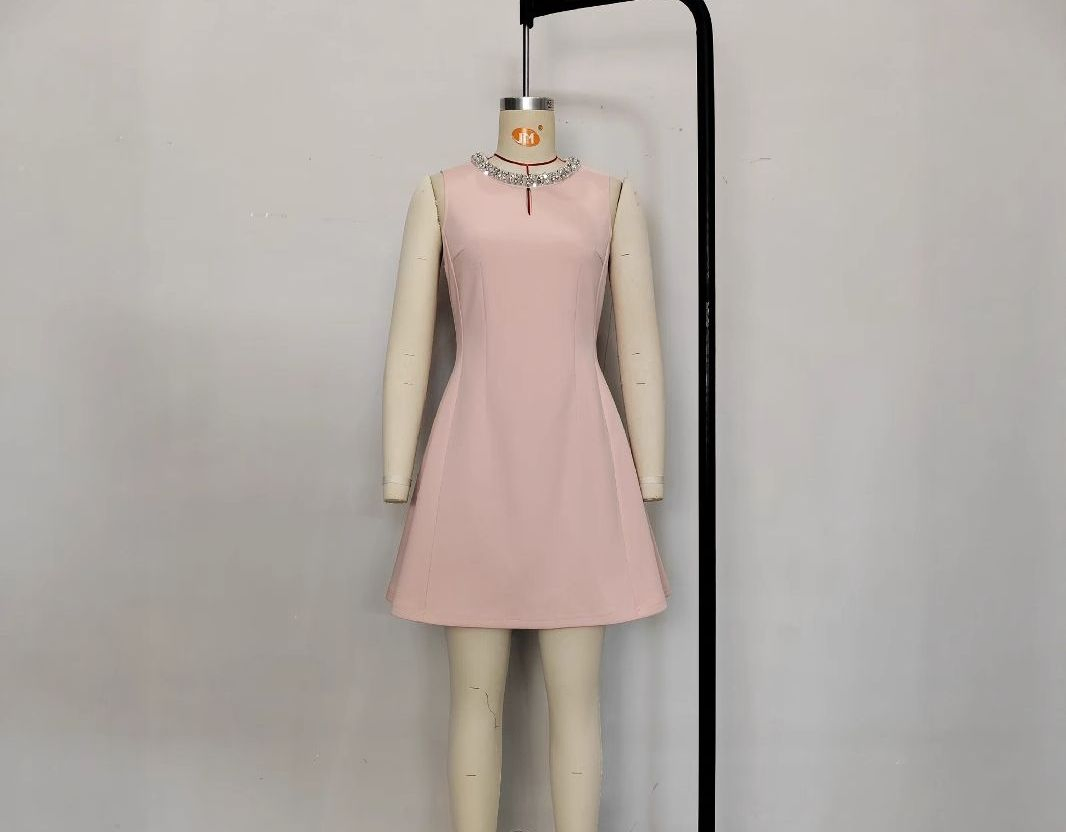 Moda 2025 Boutique de Ropa Mujeres Vestido Mini de Cuello Redondo Sin Mangas Elegante Vestidos de Fiesta A-Line