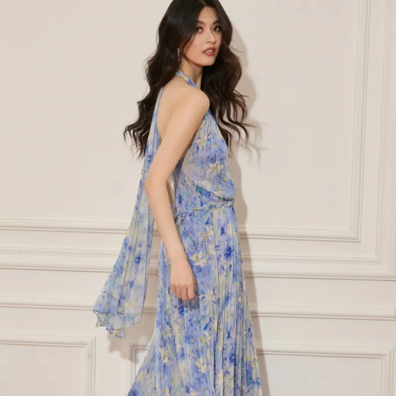 Vestidos de lujo personalizados para mujeres, elegante vestido de manga larga con estampado floral