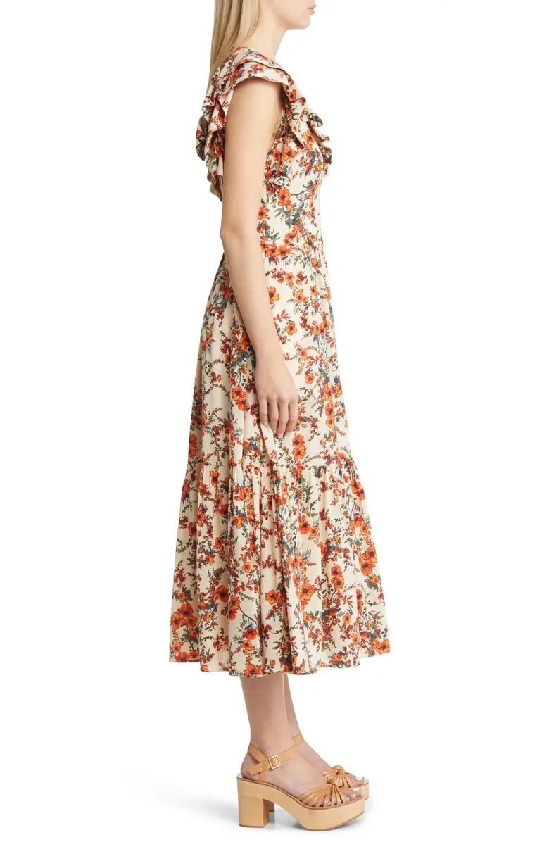 Vestido de verano casual para mujer, vestido maxi de flores con volantes, escote en V profundo y mangas cortas
