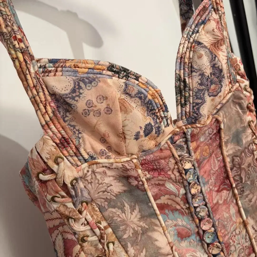 2026 Nuevo Vestido Largo de Tirantes con Estampado Vintage para Mujeres