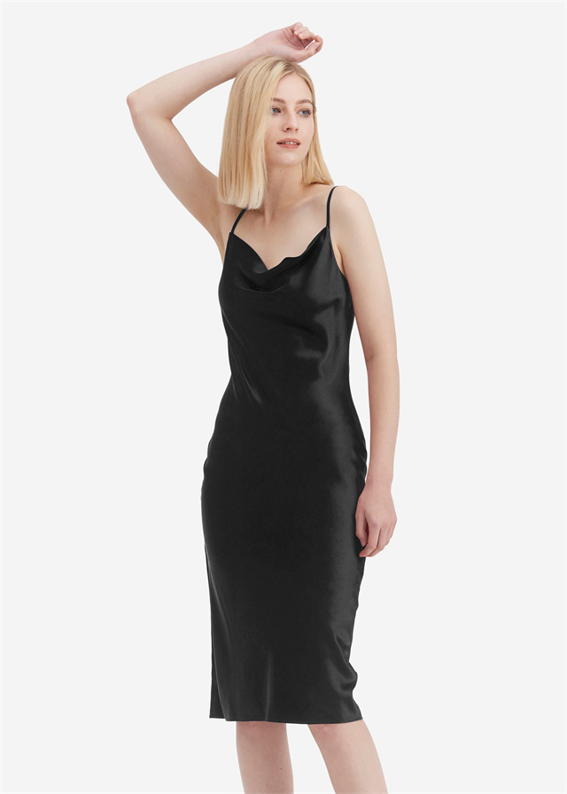 Vestido de Noche de Seda para Mujeres de Cuello Lujo 100% Vestido Deslizante de Seda Pura