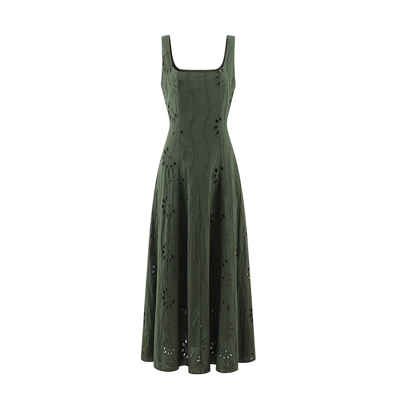 Vestido largo de alta calidad sin tirantes, con cortes, cintura ceñida y cintura alta