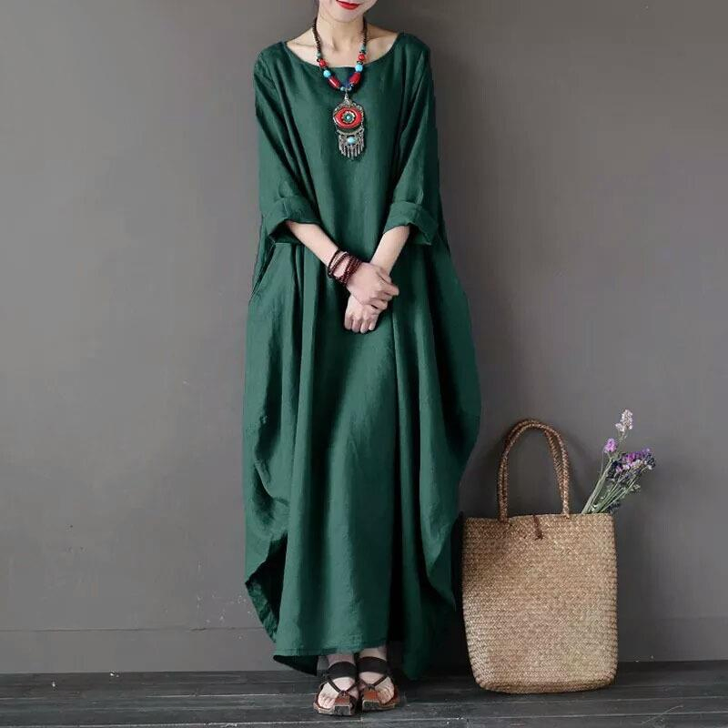 Vestidos casuales de alta calidad para mujeres, vestidos de verano de lino, talla adulta, de manga larga, sueltos, hechos de gasa, vestido de lujo para mujeres