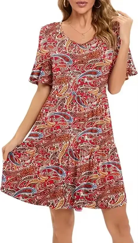 Vestido de una pieza casual impreso para mujer - Falda de media longitud