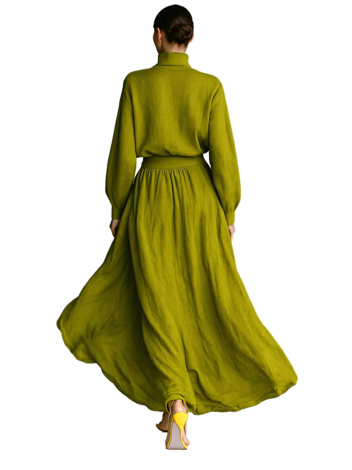 Vestido maxi de manga larga de color sólido elegante para mujeres