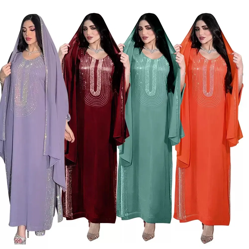 Vestido de mujer, nueva túnica musulmana de moda impresa europea y americana