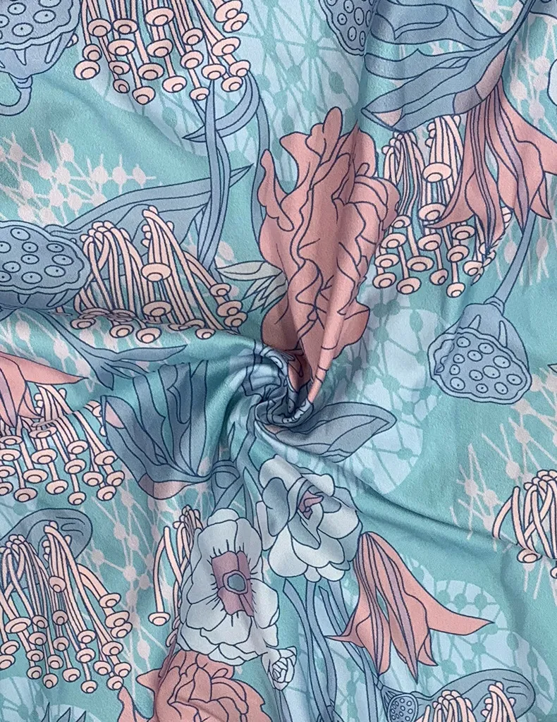 Nueva mujer prima; vestido de camisa impresa de gran vuelo con cuello alto de manga larga