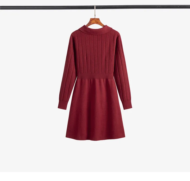 Vestido casual de línea A con cuello rojo para oficina para mujeres