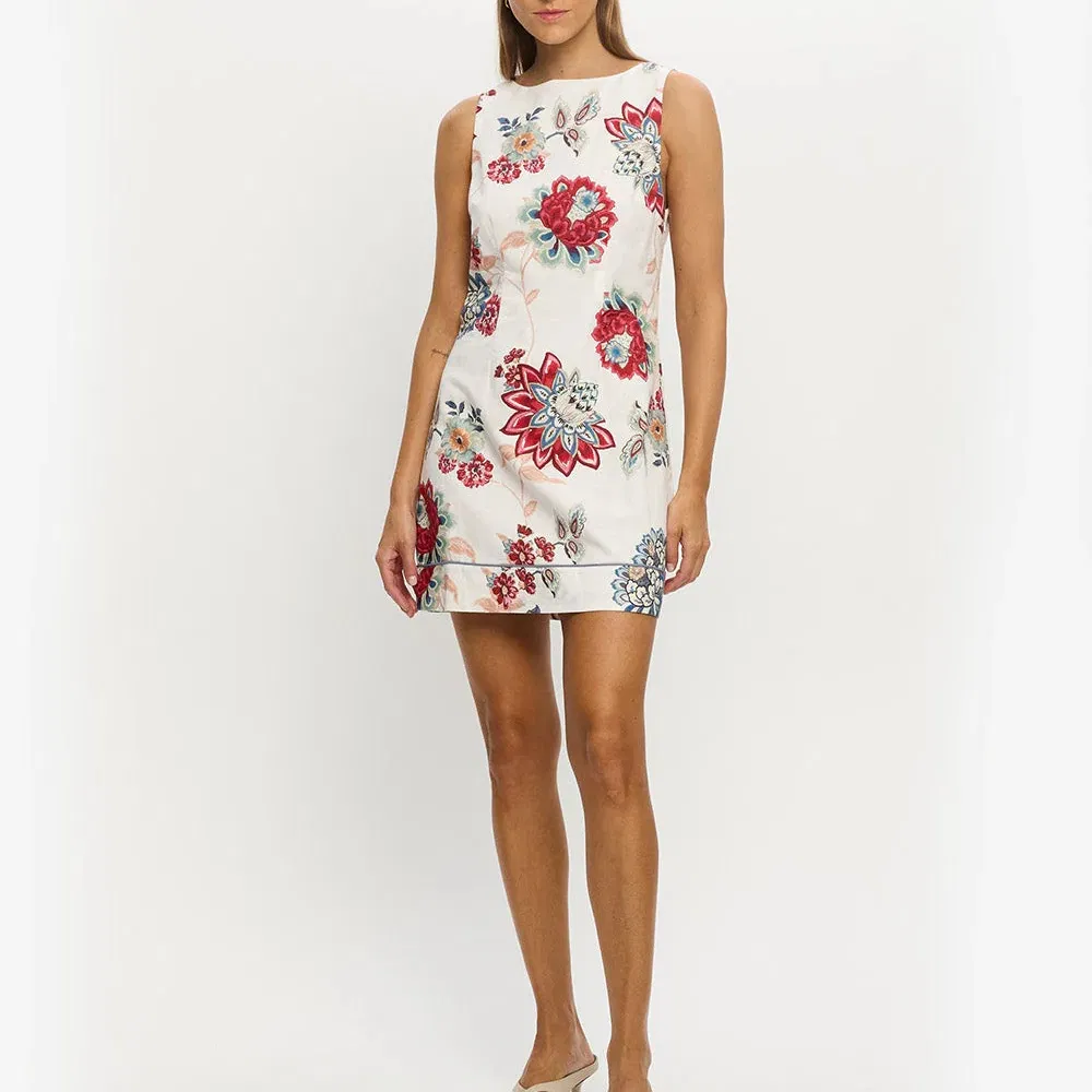 Vestido mini sin mangas de mezcla de lino para mujeres, estampado floral, sin espalda, con lazo, vestido casual de verano para la playa