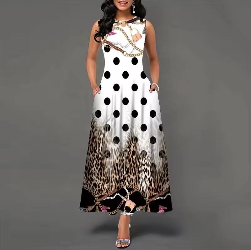 Vestido largo sin mangas de alta calidad con estampado de posicionamiento para mujeres, vestido maxi bohemio vintage