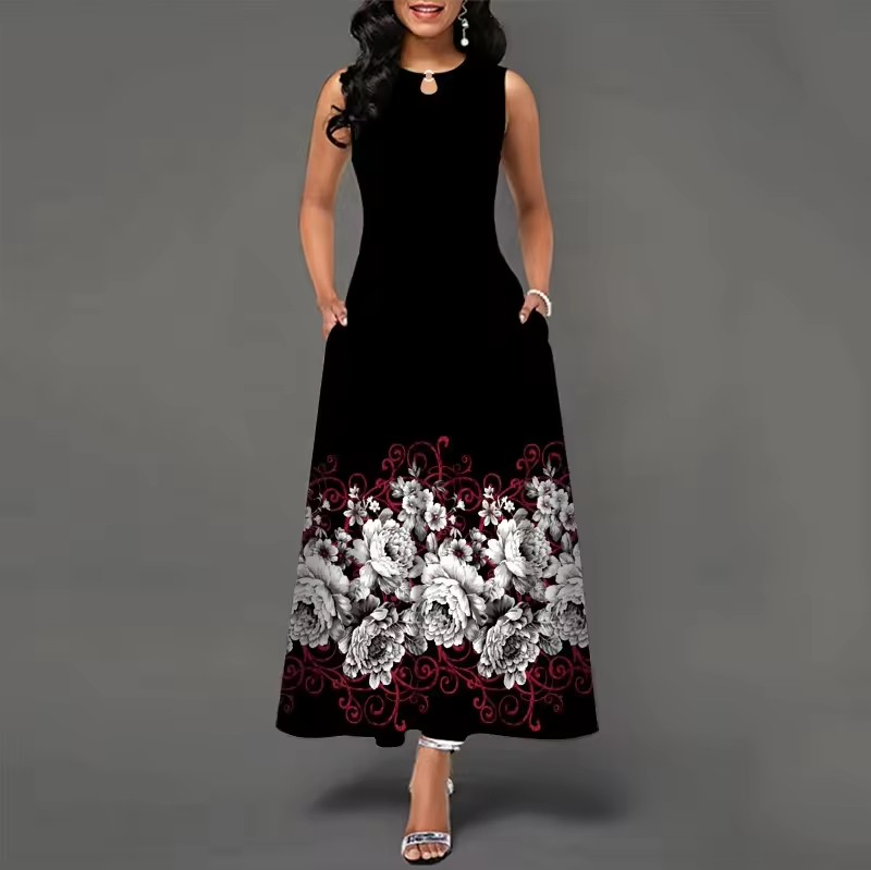 Vestido largo sin mangas de alta calidad con estampado de posicionamiento para mujeres, vestido maxi bohemio vintage