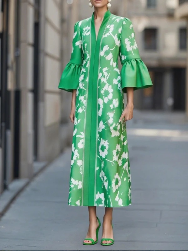 Vestido midi de estampado floral verde
