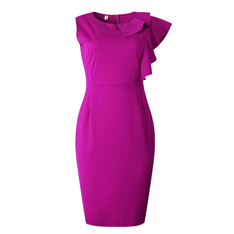 Vestido de fiesta de cuerpo ajustado sin mangas con volantes y abertura trasera de tela Tr para mujeres