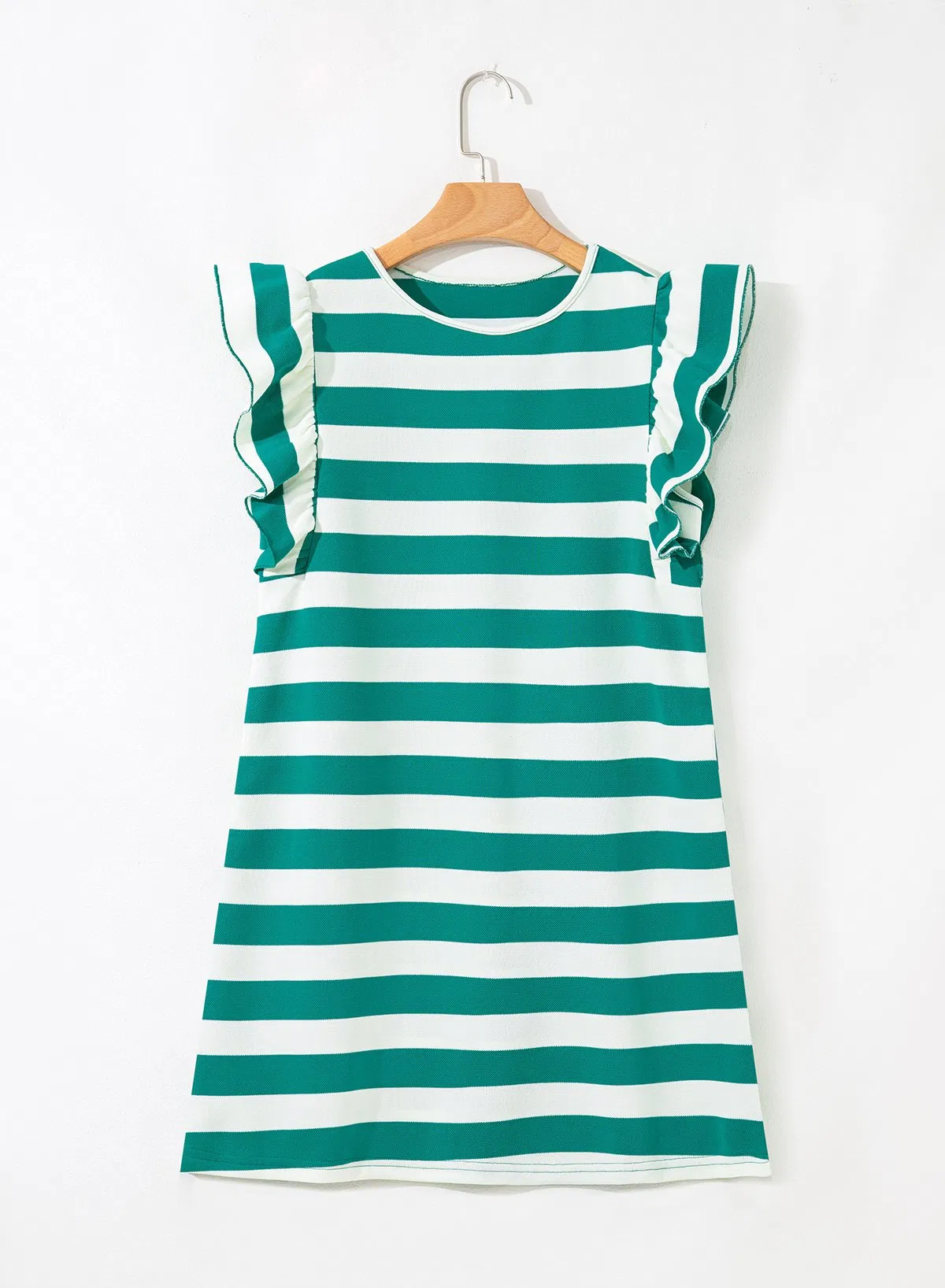 Querido Mayorista Boutique Vestido de Mujer Moda Rayas Manga Flutter Cuello Redondo Cambio Casual Vestido para Mujeres Damas