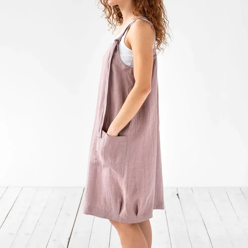 Primavera 2023 Ropa de Mujer Verano Tirantes de Hombro Vestido de Lino MIDI con Pliegues Línea A Casual Vestido Vestido De Damas