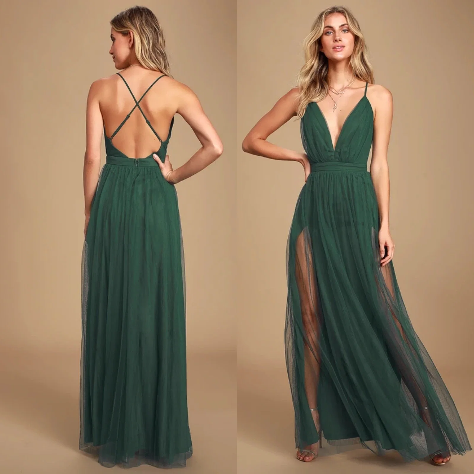 Vestido largo sin mangas de moda para mujeres en verde cazador, fábrica de ropa personalizada OEM en China, venta al por mayor
