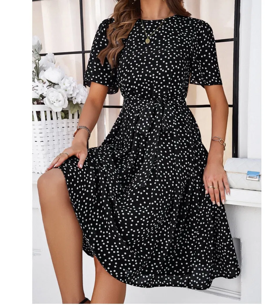 Vestido de verano A-line vintage para mujeres con lunares retro