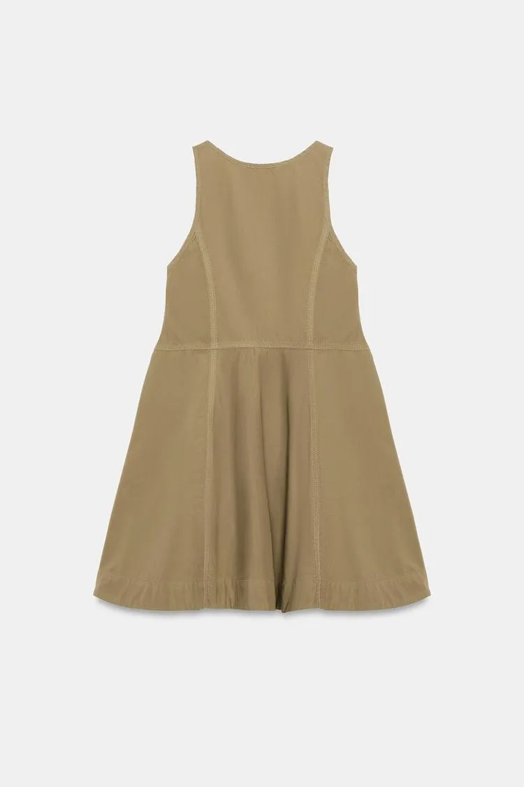 Vestido mini sin mangas de color sólido para mujer, con botones en la parte delantera, ajuste holgado, vestido de tanque con escote redondo