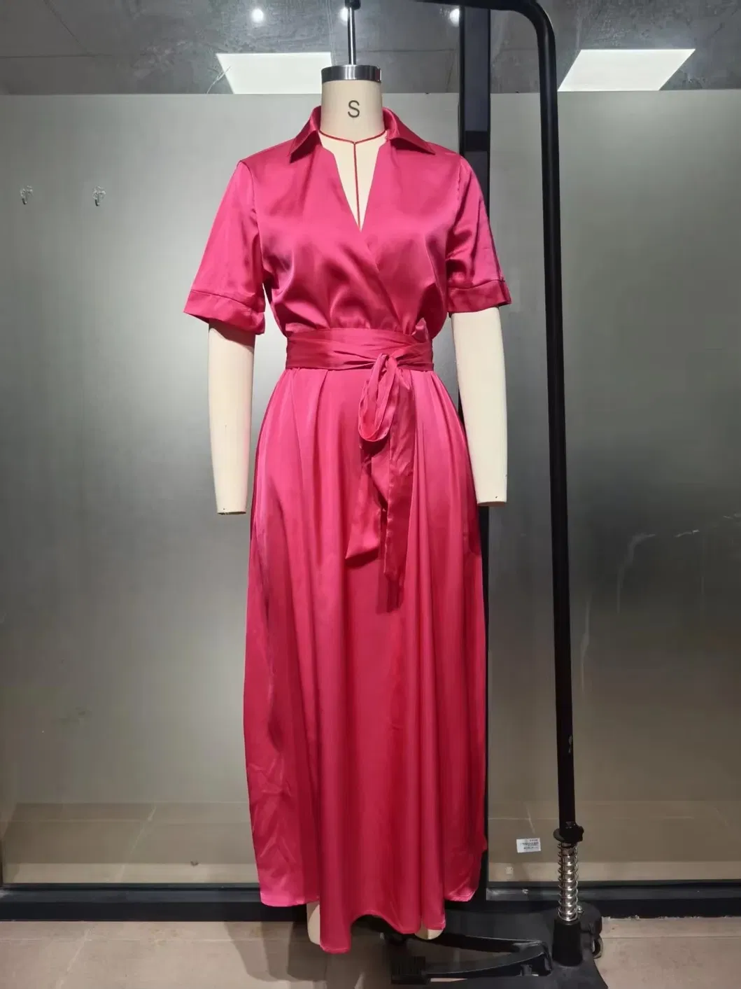 Vestido de mujer elegante retro casual de color sólido, cintura alta