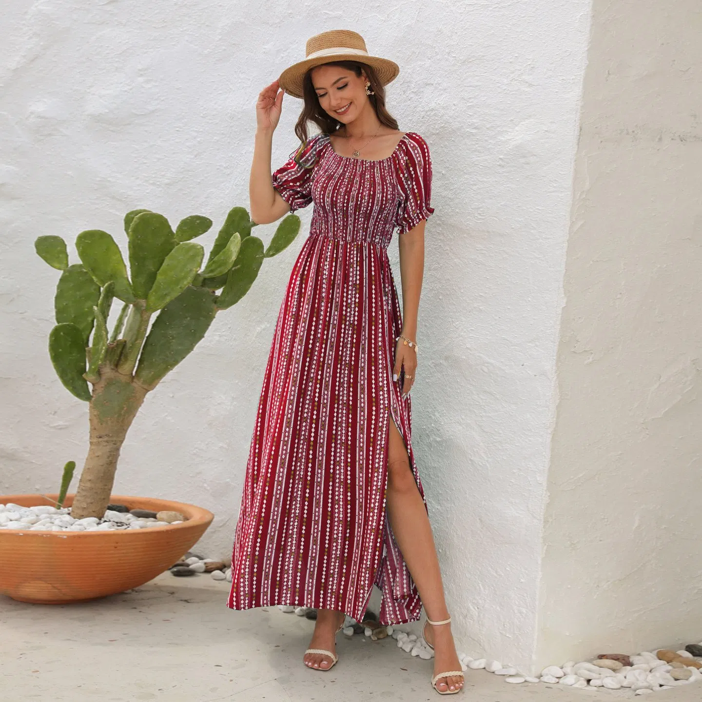 Vestido de noche largo de satén con abertura alta y un hombro para mujer