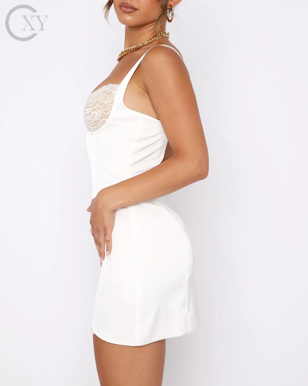 Vestido mini de encaje con tirantes delgados ajustables para mujeres personalizado