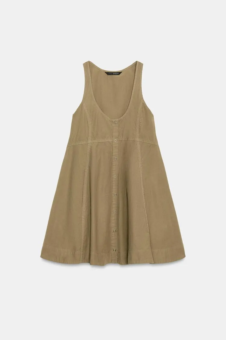 Vestido mini sin mangas de color sólido para mujer, con botones en la parte delantera, ajuste holgado, vestido de tanque con escote redondo