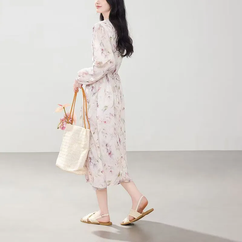 Estilo francés romántico y elegante vestido de playa impreso con flores para mujeres