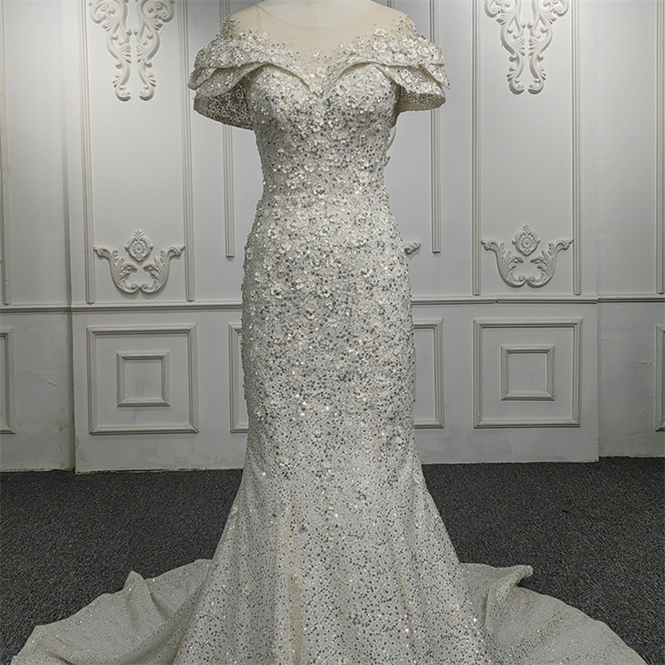 2023 Elegantes Vestidos de Cuentas Sirena con Mangas Elegantes Sexy para Bodas y Fiestas de Noche para Mujeres
