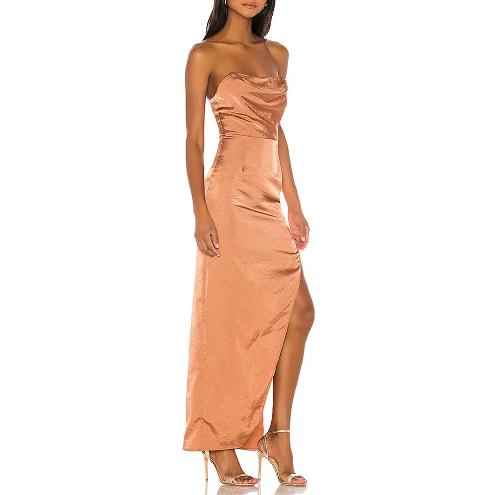 Vestido de noche elegante sin mangas de talla adulta personalizada, hecho de gasa, vestido de fiesta de lujo con tirantes y alta abertura para mujeres