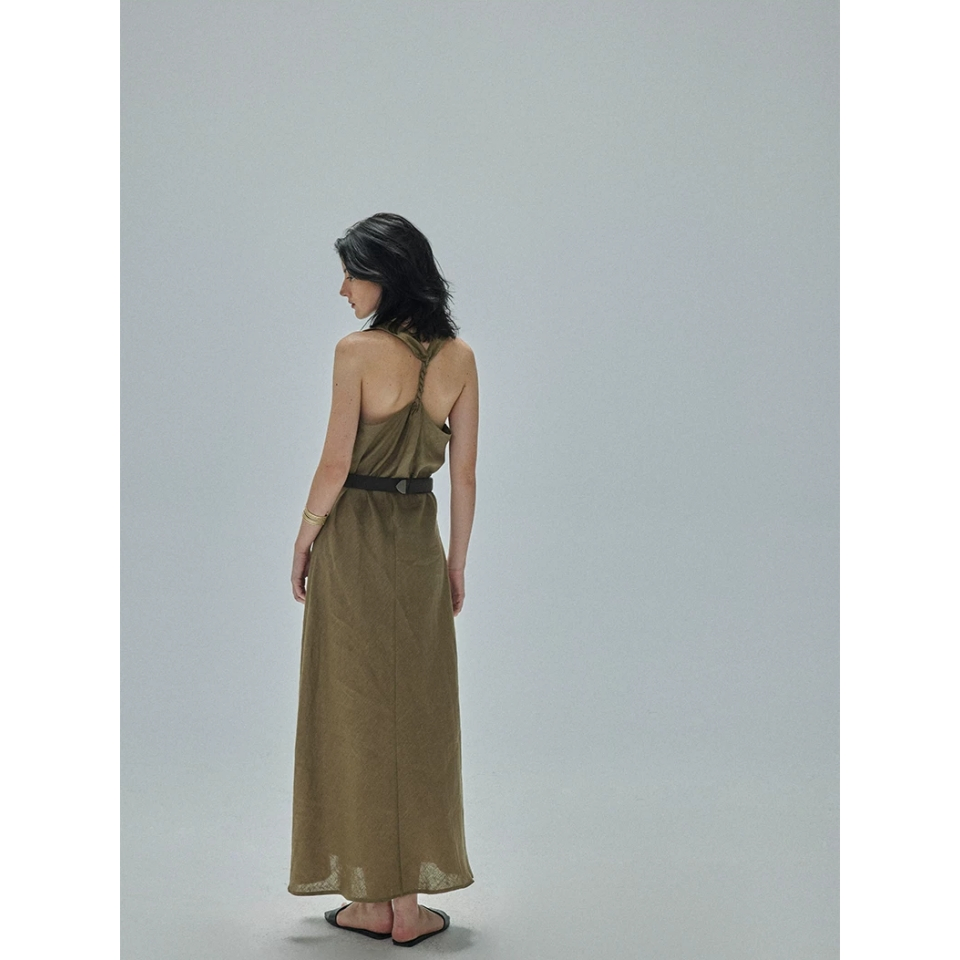 Vestido maxi sin mangas de lino de alta calidad para mujeres, personalizado al por mayor, para trabajo, oficina, negocios y vacaciones