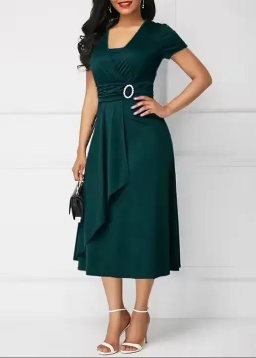 Nuevo vestido de noche largo de color sólido para mujeres, con escote en V sexy y cintura alta
