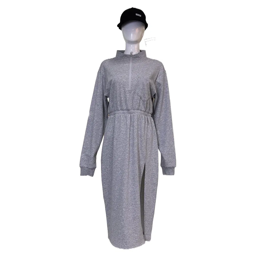 Nuevo vestido elegante de cuello alto, cintura alta y abertura para mujeres, traje casual de moda