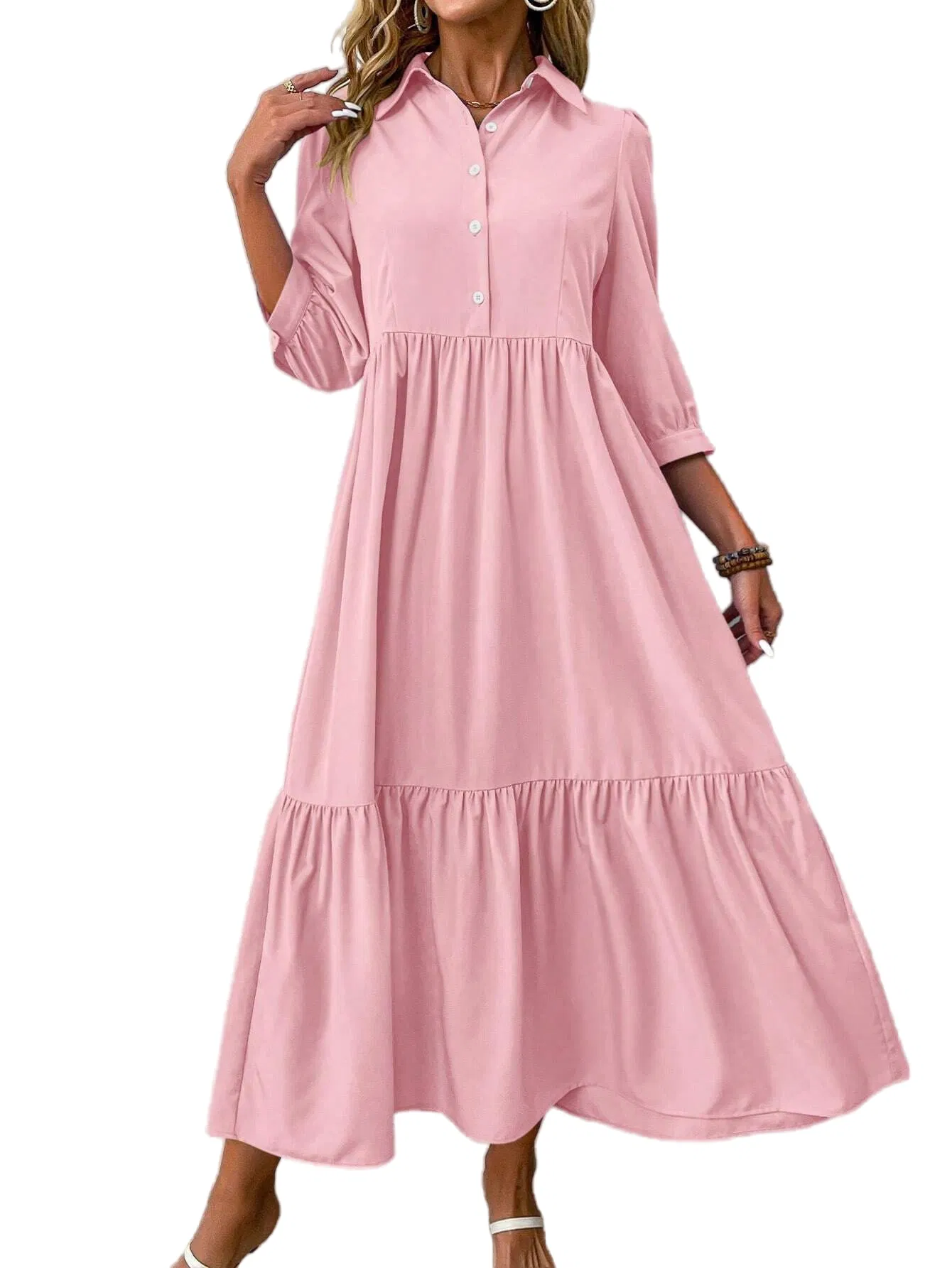 Vestido maxi de manga larga de color sólido elegante para mujeres