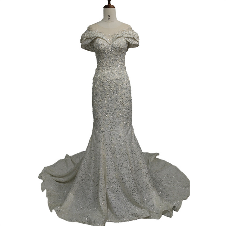 2023 Elegantes Vestidos de Cuentas Sirena con Mangas Elegantes Sexy para Bodas y Fiestas de Noche para Mujeres