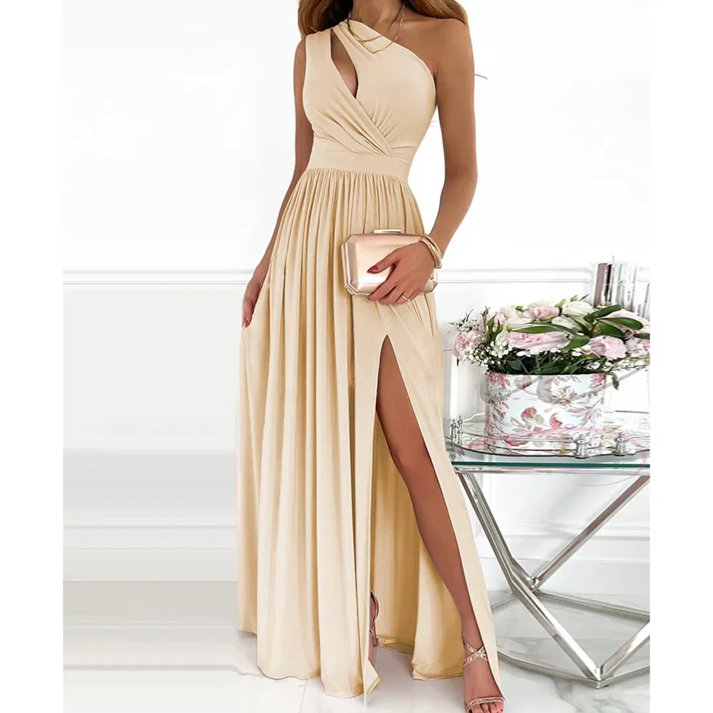 Vestido largo elegante de verano de lujo popular para mujeres, con diseño calado y abertura