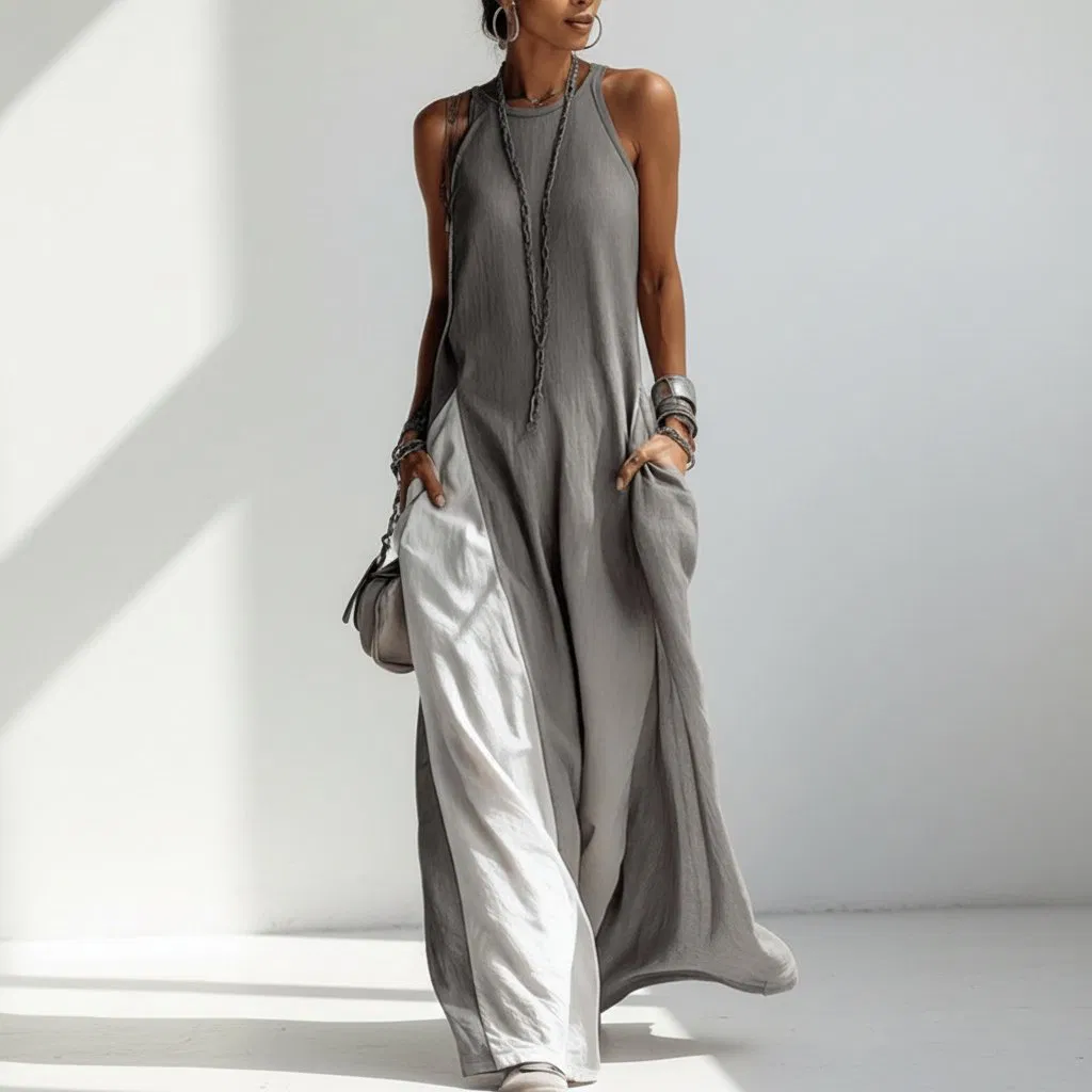 Vestido sin mangas holgado y casual para mujeres con bolsillos