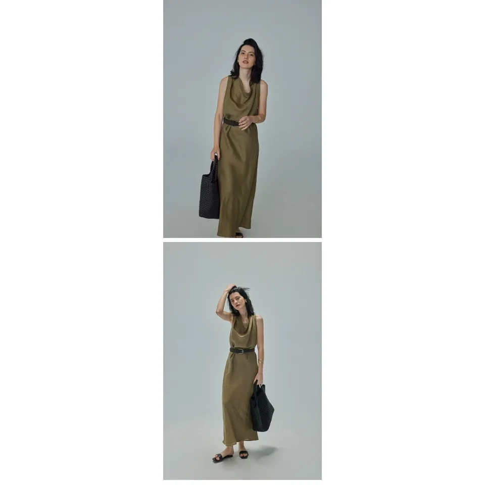 Vestido maxi sin mangas de lino de alta calidad para mujeres