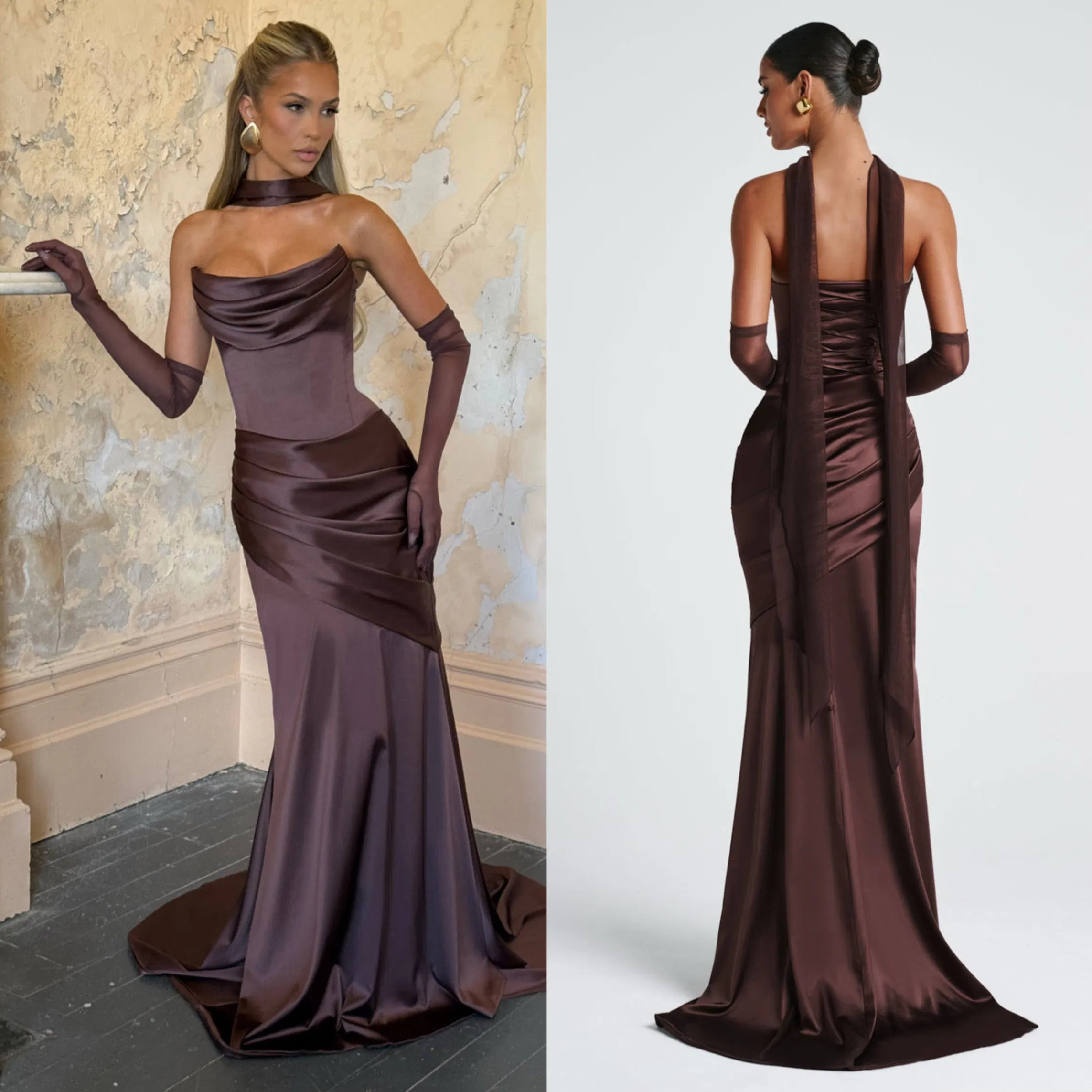 Vestido de lujo ligero de alta calidad para mujer, sin tirantes, con hueso de pescado, plisado y ajustado