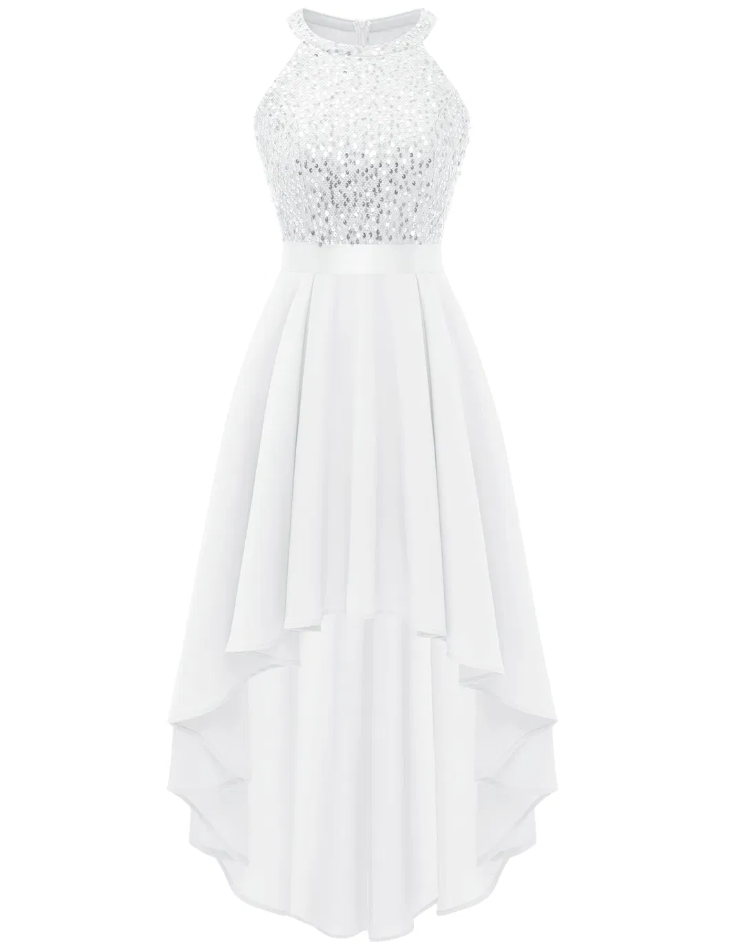 Vestido de cóctel de encaje floral de mujer elegante con dobladillo alto-bajo para eventos de verano