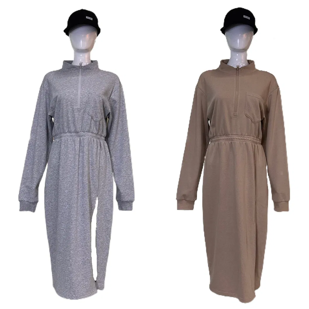 Nuevo vestido elegante de cuello alto, cintura alta y abertura para mujeres, traje casual de moda