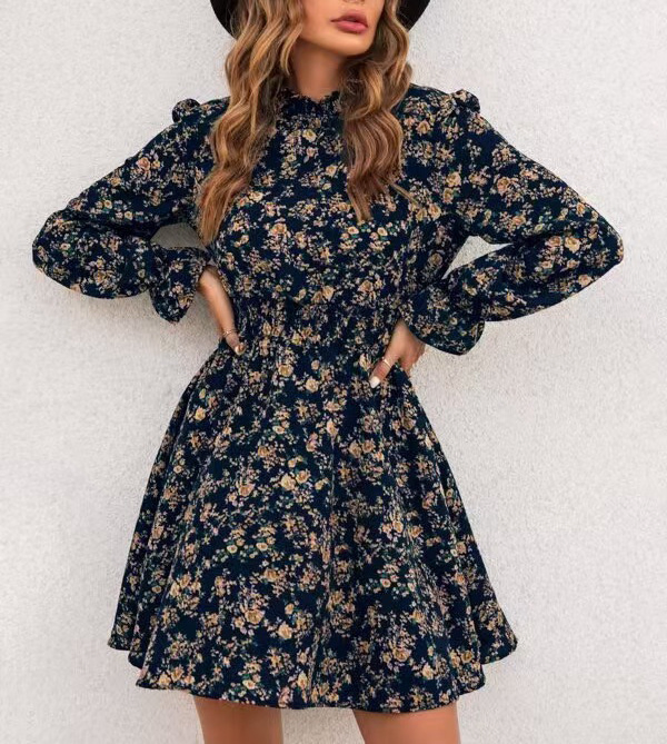 Vestido mini de ladies impreso a medida con cinturón, ropa de playa floral suelta, vestido casual de manga larga para mujeres de talla grande