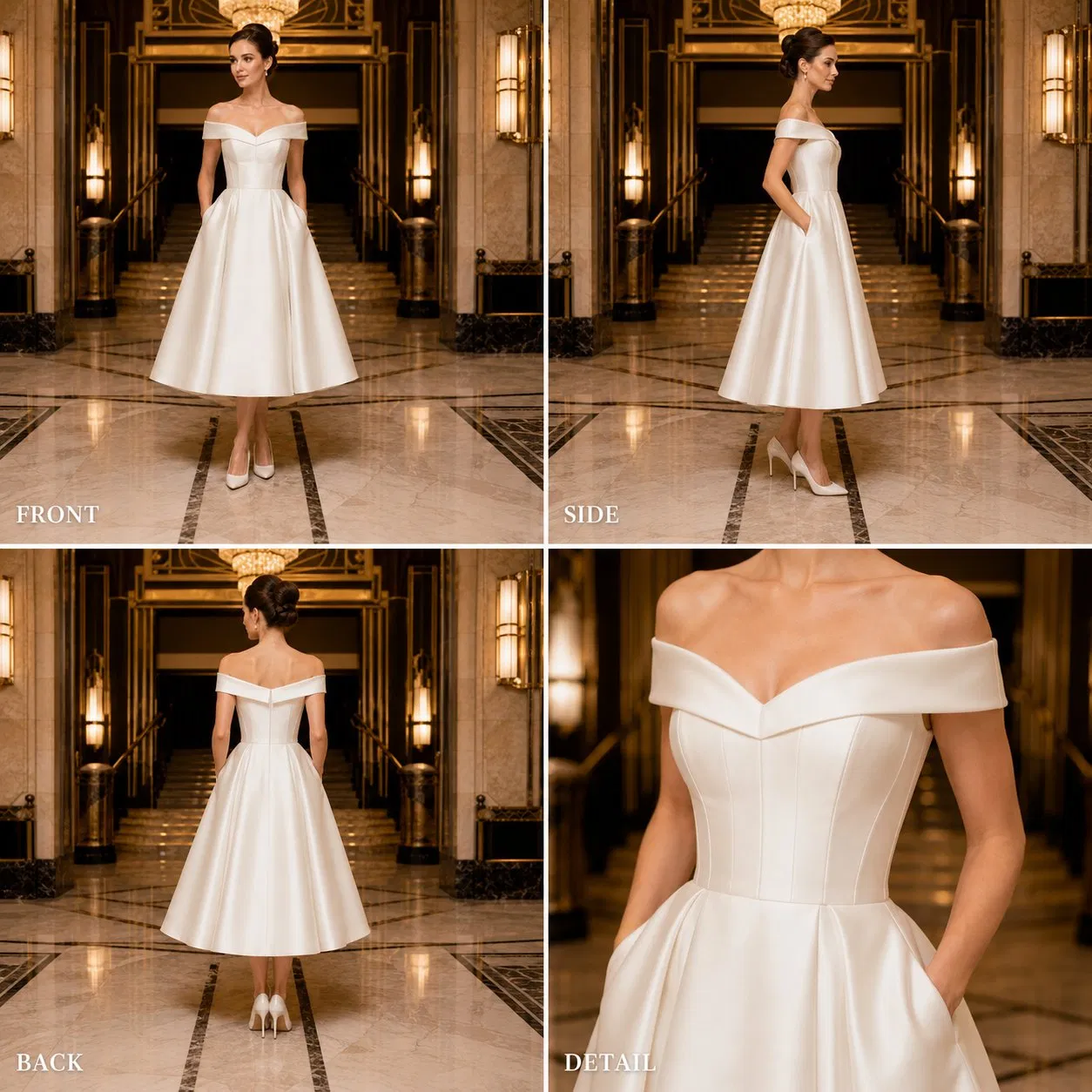 Listo para personalizar vestido de novia corto para mujeres con parte superior de encaje de lentejuelas para el mercado nupcial al por mayor